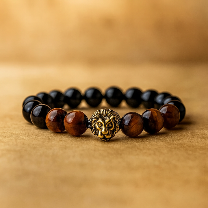 Bracelet Tête de Lion en Perles Agate – Force et Élégance au Poignet