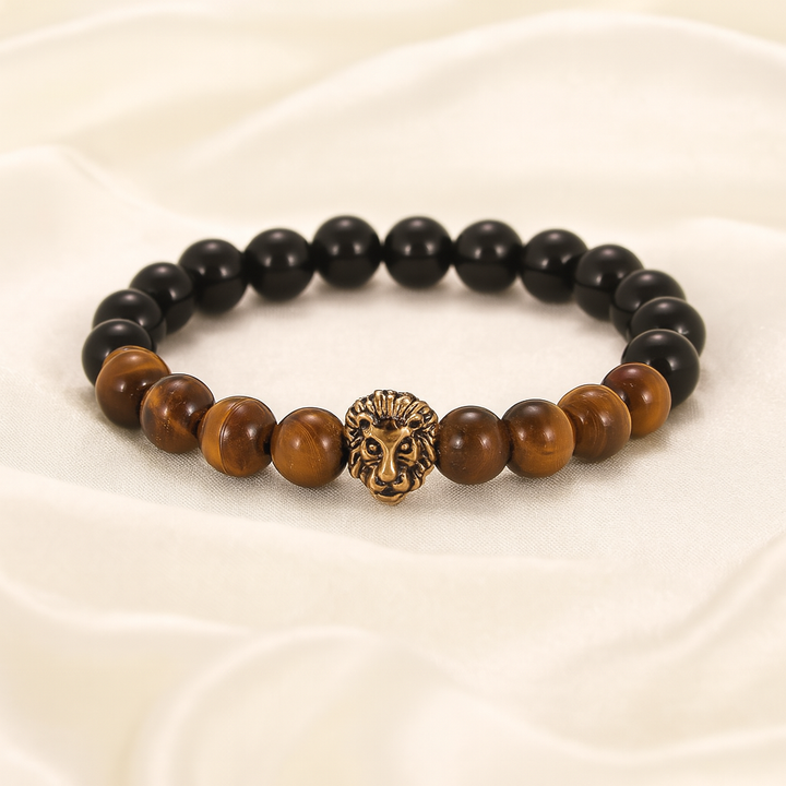 Bracelet Tête de Lion en Perles Agate – Force et Élégance au Poignet