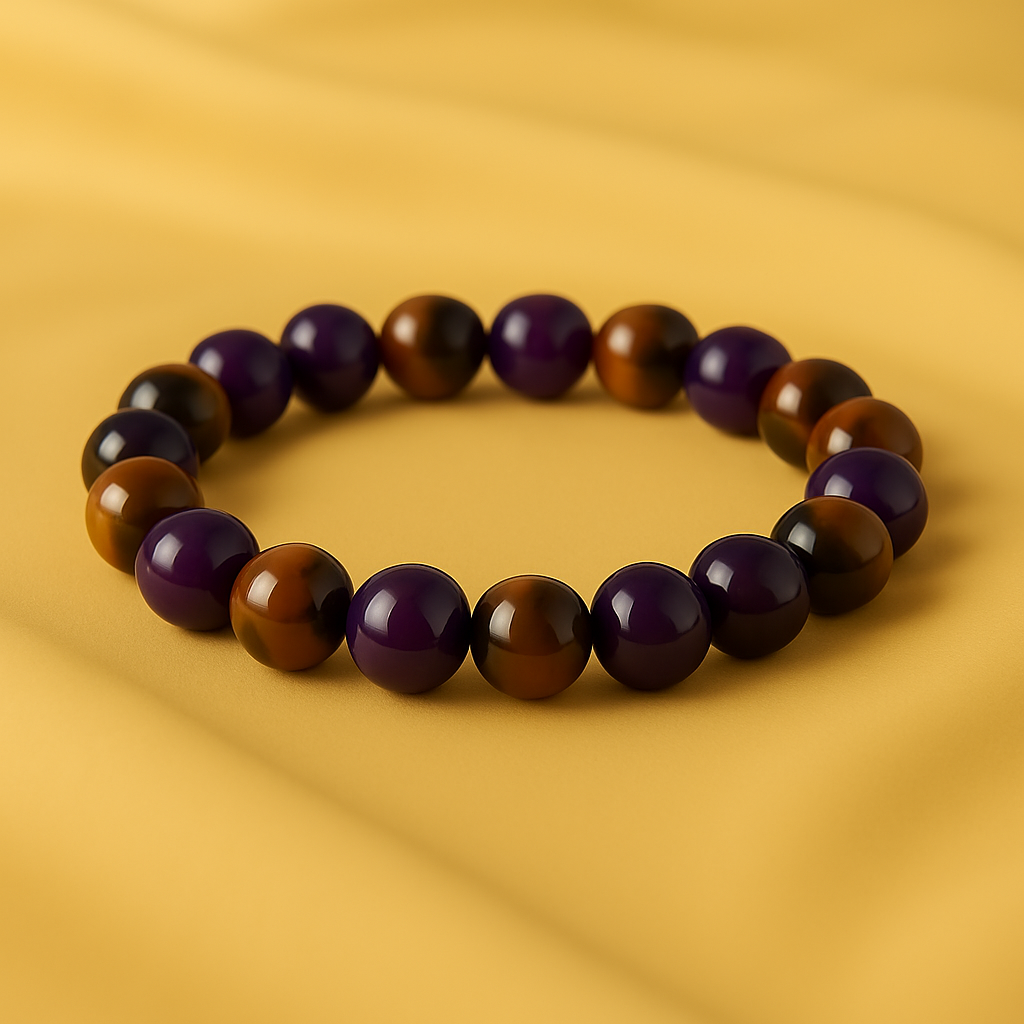 Bracelet "Libération" en Améthyste, Œil de Tigre & Cristal de Thé