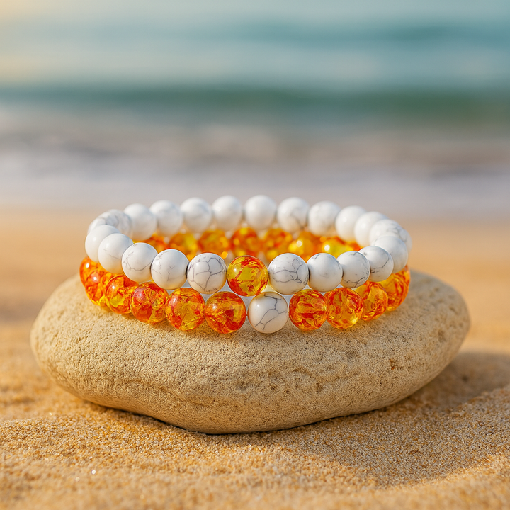 Bracelet DUO "Phoenix" en Pierre Naturelles - Ambre & Blanc