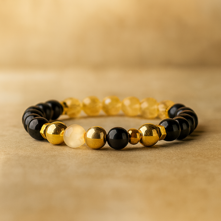 Bracelet "Prospérité" en Citrine et Quartz Doré