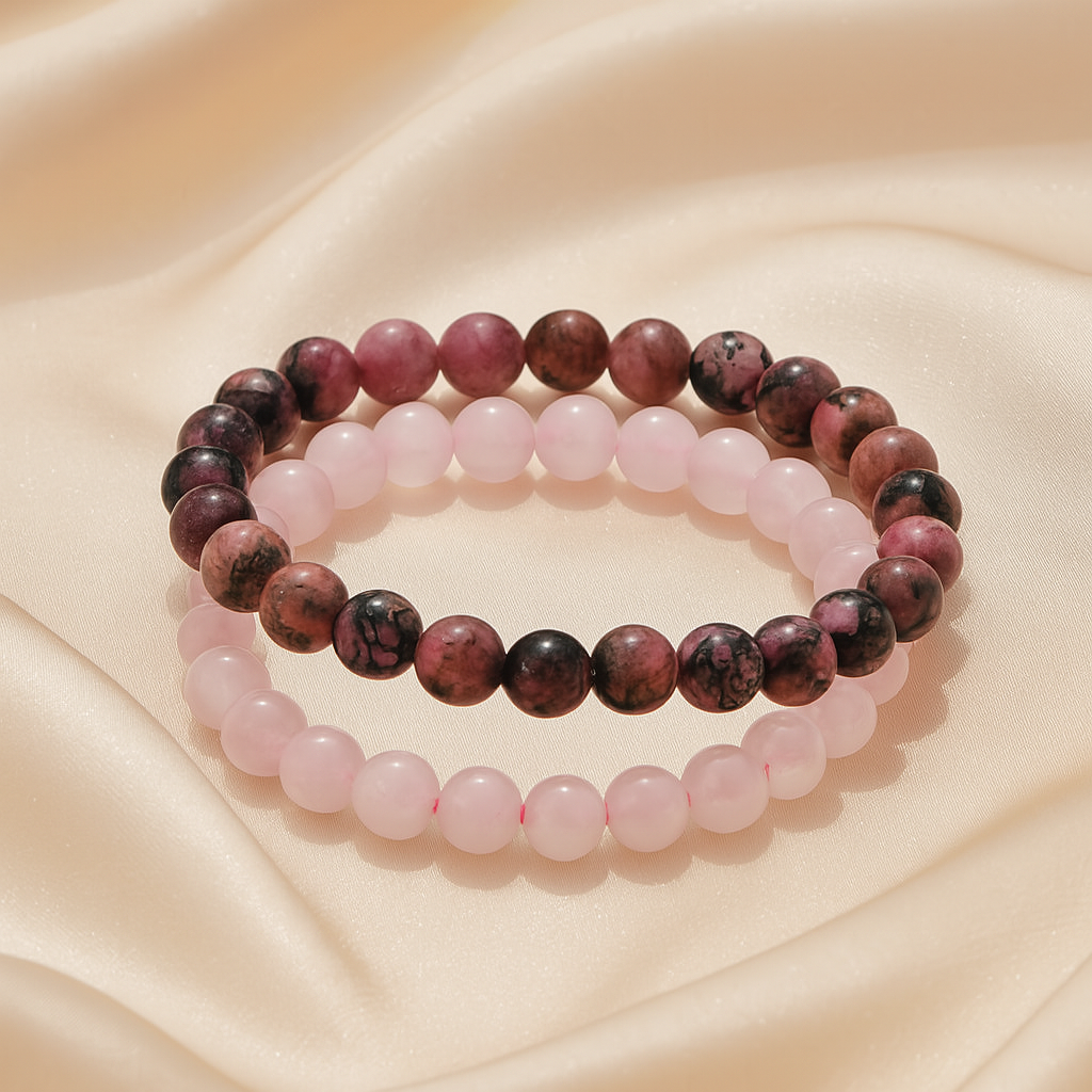 Bracelet "Amour de Soi et Apaisement émotionnelle" en Rhodonite et Quartz Rose