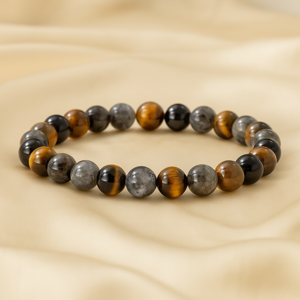 Bracelet "Aura Protection" en Tourmaline, Œil de Tigre & Labradorite