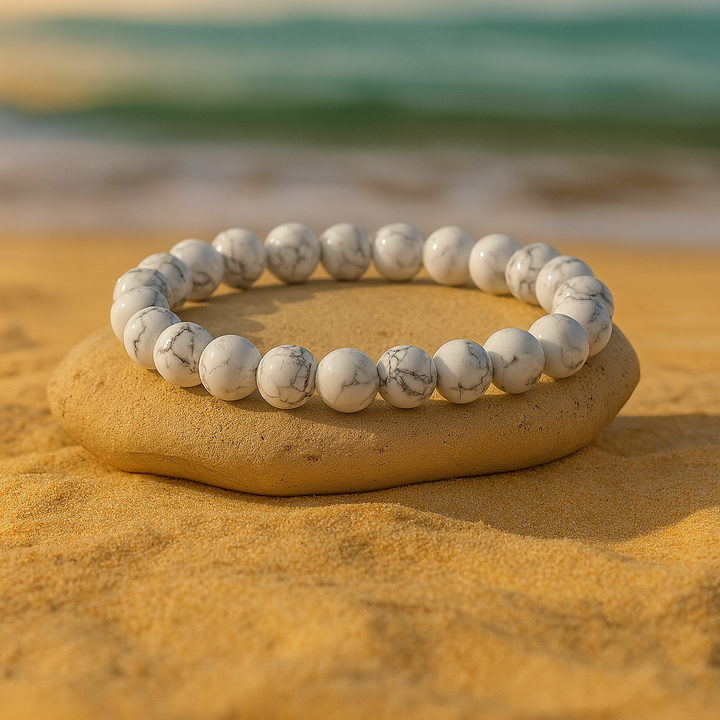 Bracelet "Apaise le mental" en howlite - Turquoise blanche