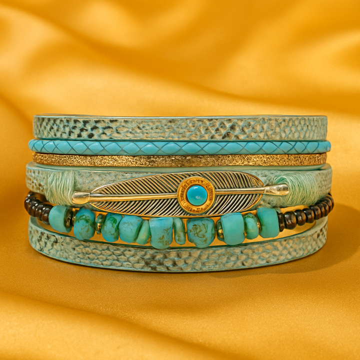 Bracelet WRAP Plume d'Ange en Pierres Bleu Turquoise