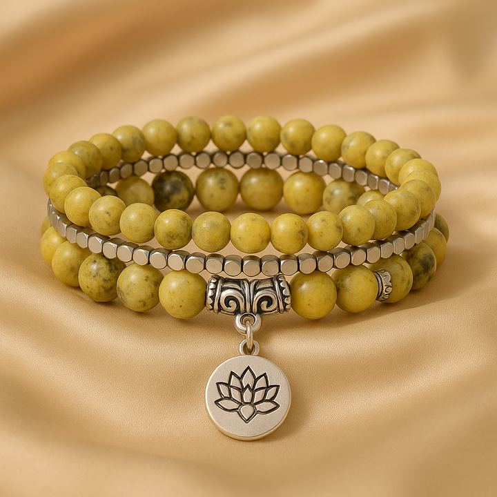 Bracelet Design et Créatif Inspiration Yoga en Howlite Jaune
