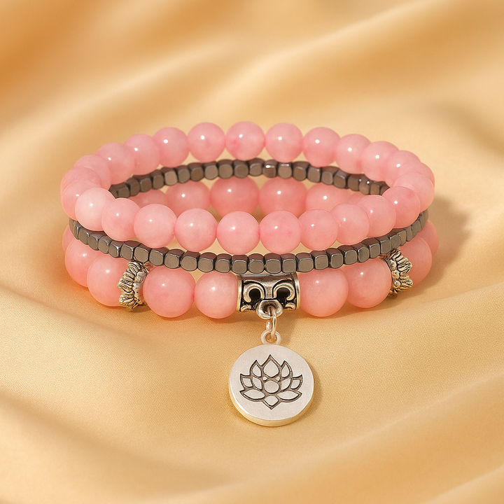 Bracelet Design et Créatif Inspiration Yoga en Quartz Rose