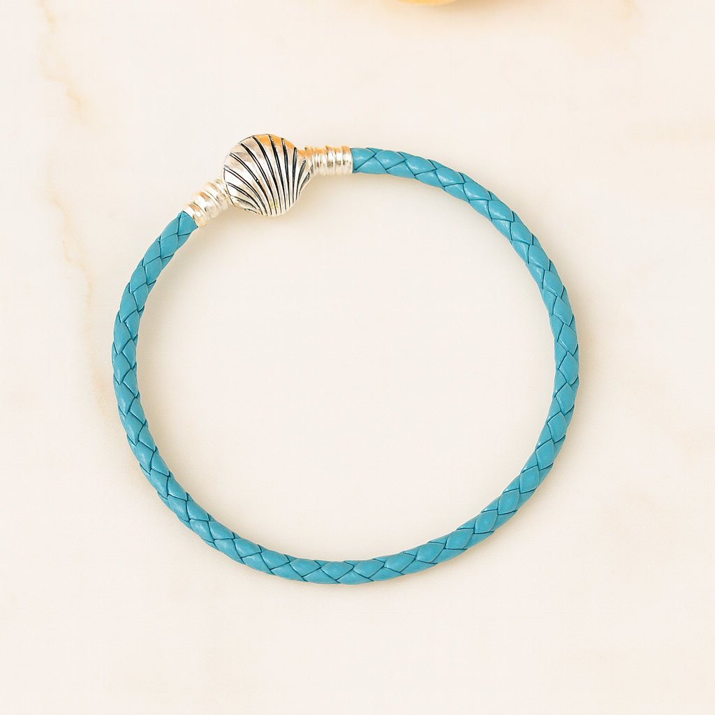 Bracelet Océan Cuir & Coquillage Argenté