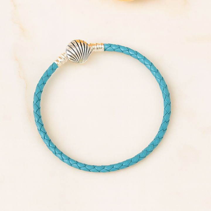 Bracelet Océan Cuir & Coquillage Argenté