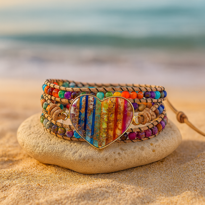 Bracelet wrap "7 Chakras" en Forme de Cœur