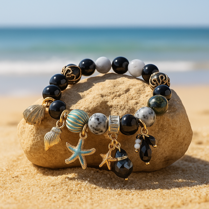 Bracelet Coquillage Pierre Noire