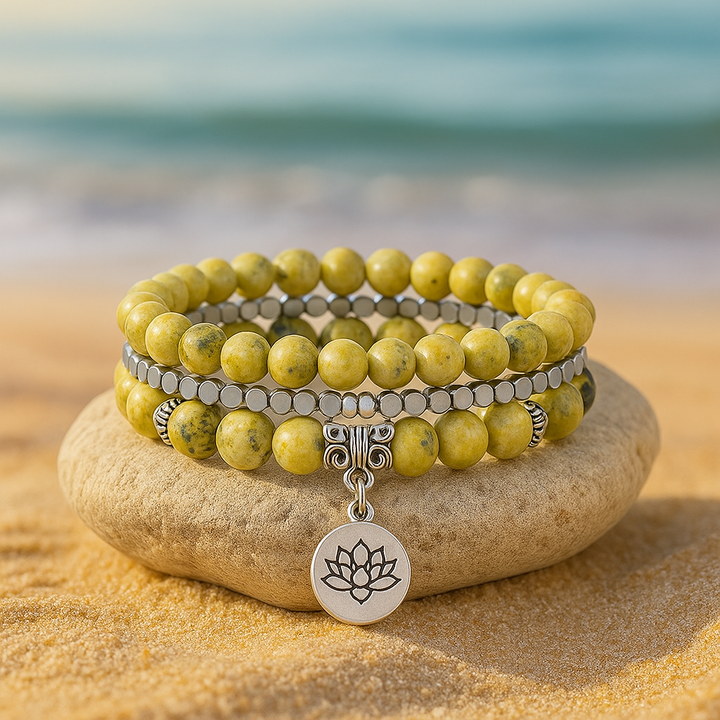Bracelet Design et Créatif Inspiration Yoga en Howlite Jaune