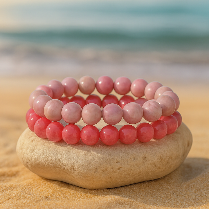 Bracelet DUO "Amour et Compassion" en rhodochrosite et Angelite rouge