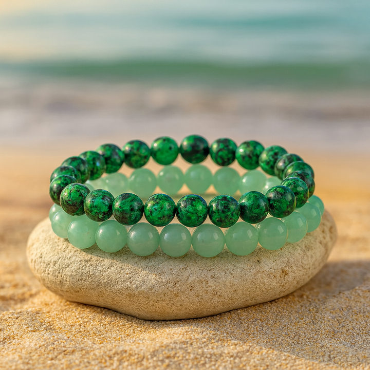 Bracelet "Chance et Prospérité" en Granite et Aventurine verte