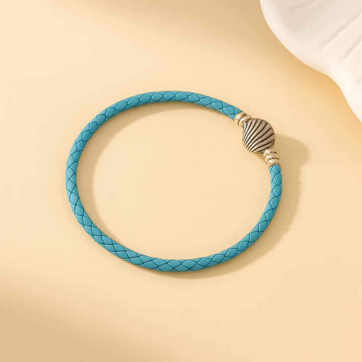 Bracelet Océan Cuir & Coquillage Argenté