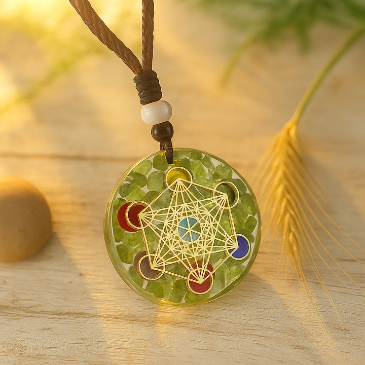 Pendentif Énergie des 7 Chakras - Cube de Metatron