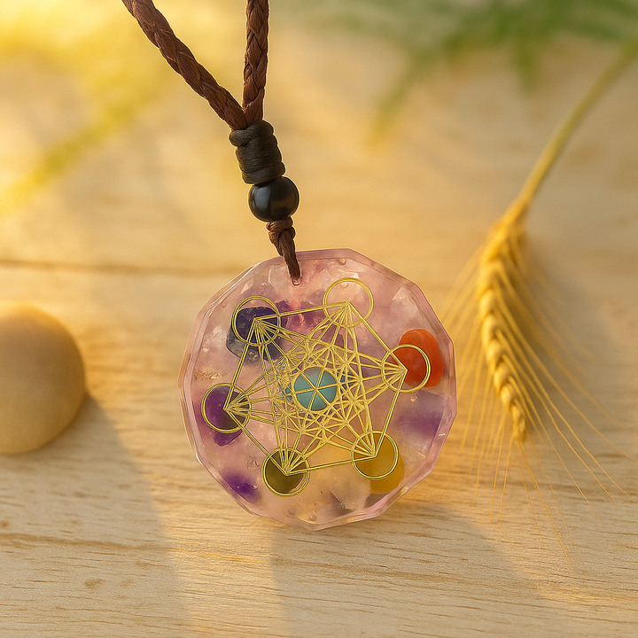 Pendentif Énergie des 7 Chakras - Cube de Metatron