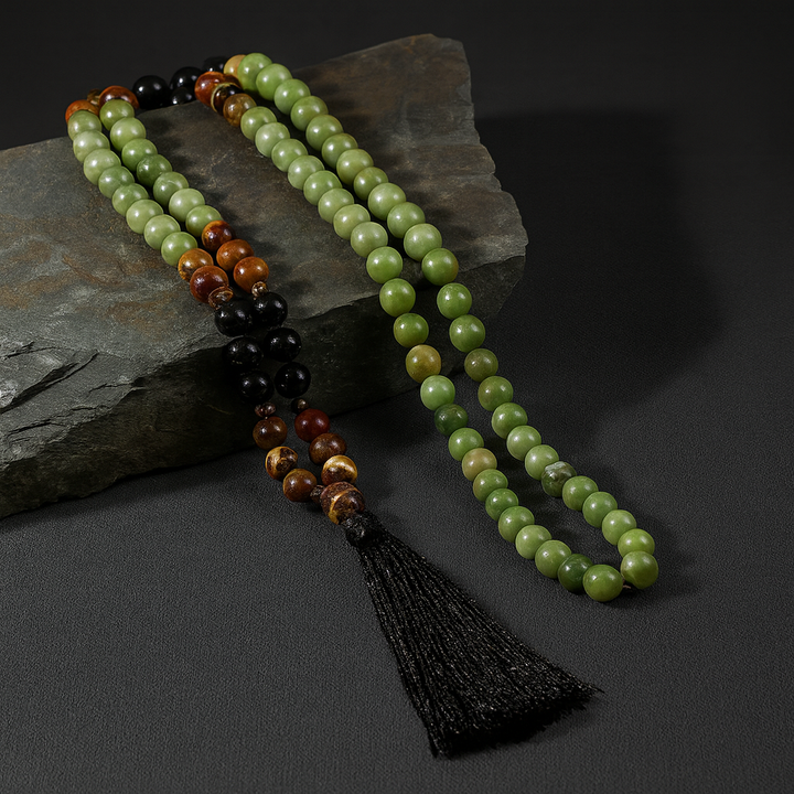 Mala 108 Perles en Jade, Œil du Tigre & Agate