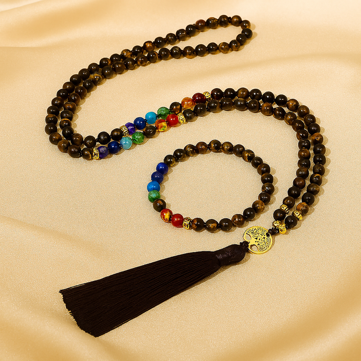 Coffret Mala et Bracelet "7 Chakras & Oeil de Tigre"