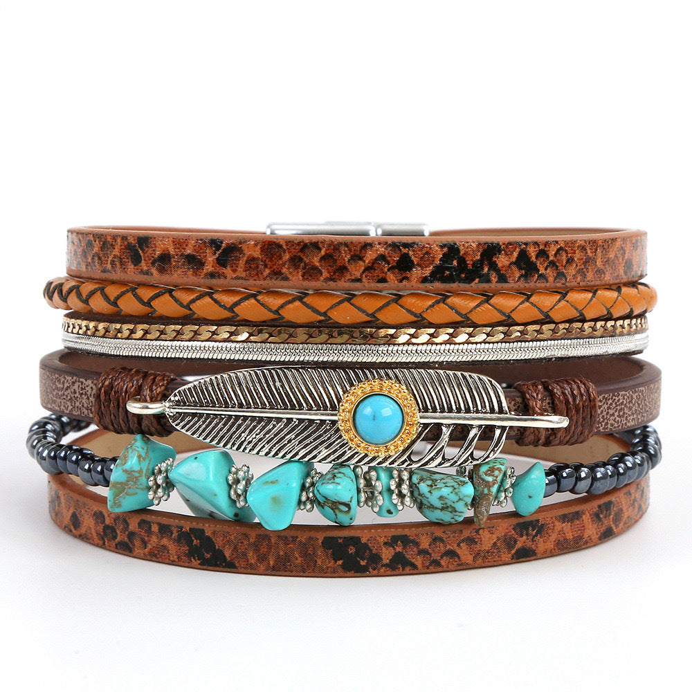 Bracelet WRAP Plume d'Ange en Pierres Bleu Turquoise