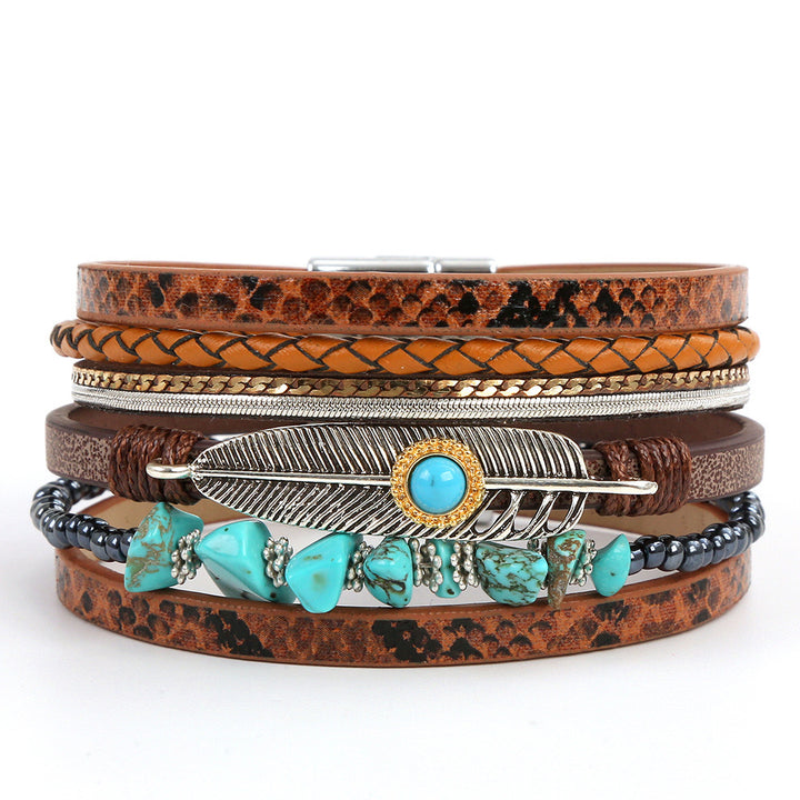 Bracelet WRAP Plume d'Ange en Pierres Bleu Turquoise