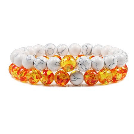 Bracelet DUO "Phoenix" en Pierre Naturelles - Ambre & Blanc
