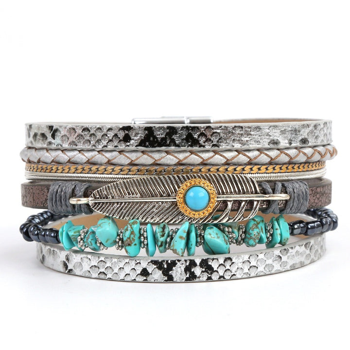 Bracelet WRAP Plume d'Ange en Pierres Bleu Turquoise