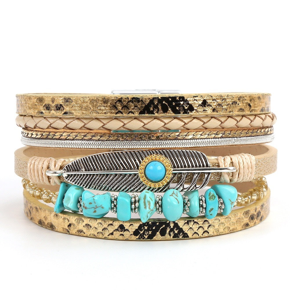 Bracelet WRAP Plume d'Ange en Pierres Bleu Turquoise