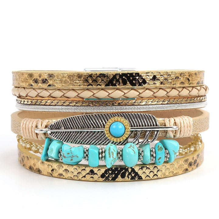 Bracelet WRAP Plume d'Ange en Pierres Bleu Turquoise