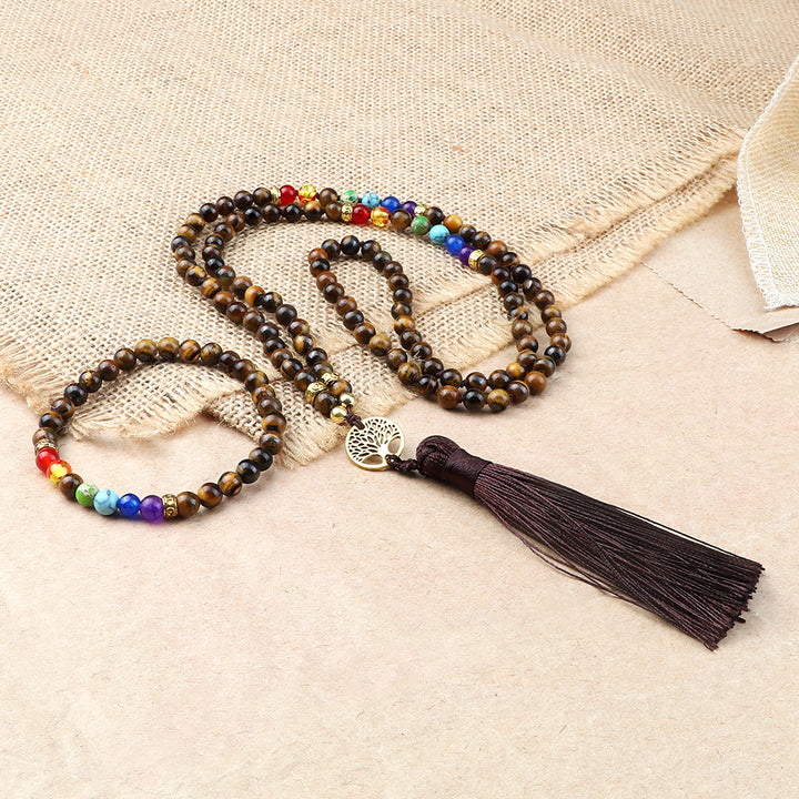 Coffret Mala et Bracelet "7 Chakras & Oeil de Tigre"