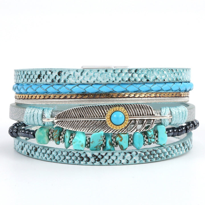 Bracelet WRAP Plume d'Ange en Pierres Bleu Turquoise
