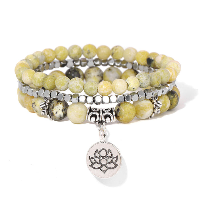 Bracelet Design et Créatif Inspiration Yoga en Howlite Jaune