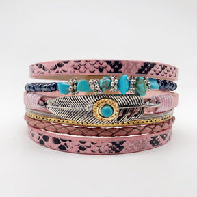 Bracelet WRAP Plume d'Ange en Pierres Bleu Turquoise