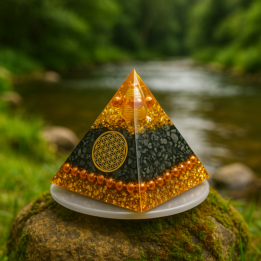 Force et Fortune - Pyramide Orgonite en obsidienne