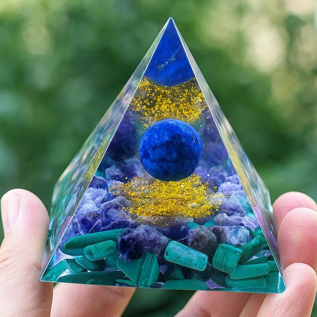 Clarté Céleste – Pyramide Orgonite en Lapis Lazuli