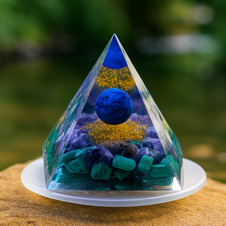 Clarté Céleste – Pyramide Orgonite en Lapis Lazuli