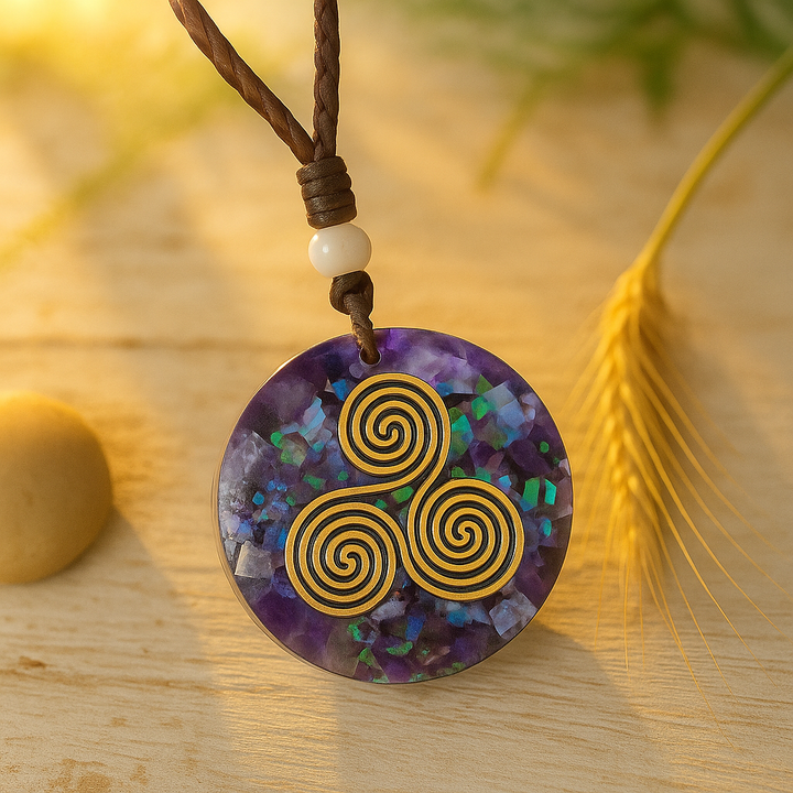 Pendentif “Triskel Celtique” en Améthyste Naturelle