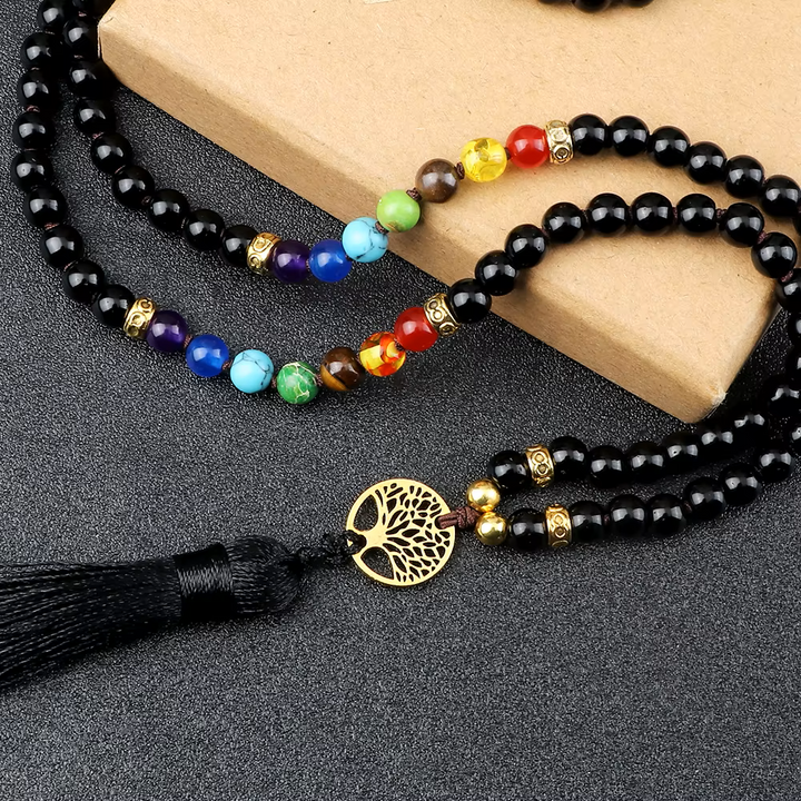 Coffret Mala et Bracelet "7 Chakras & Onyx noir"