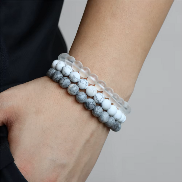 Bracelet "Apaise le mental" en howlite - Turquoise blanche