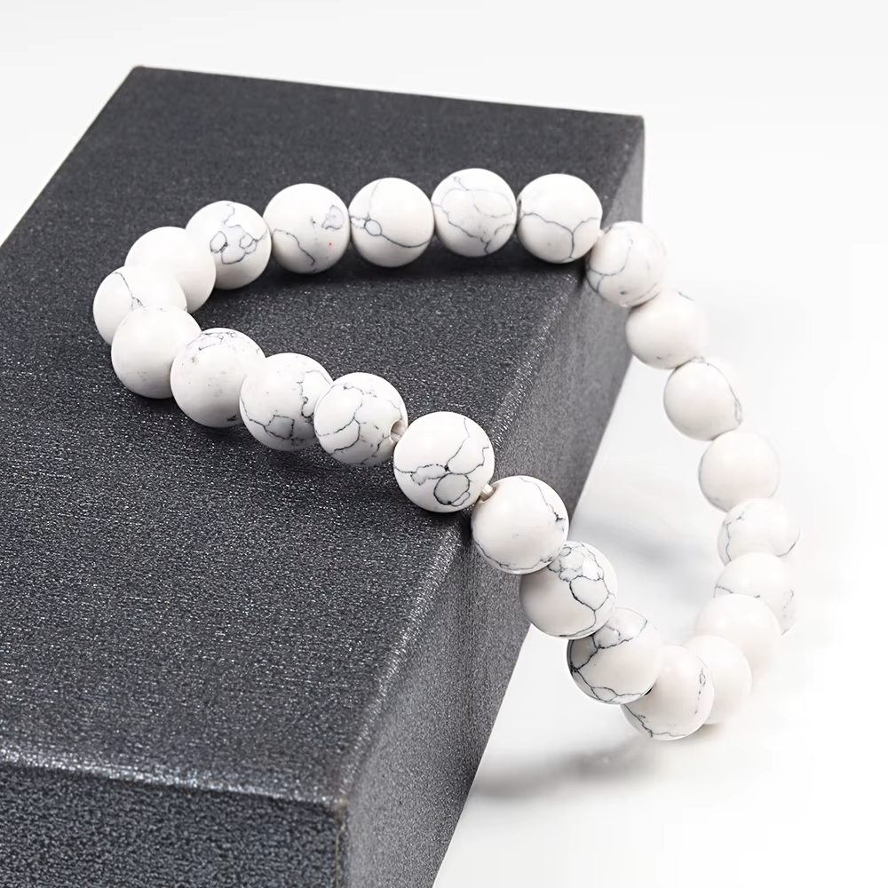 Bracelet "Apaise le mental" en howlite - Turquoise blanche