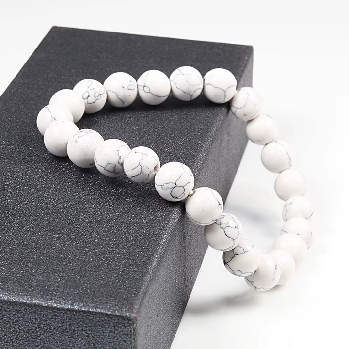 Bracelet "Apaise le mental" en howlite - Turquoise blanche