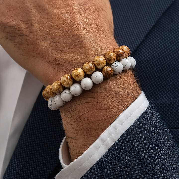 bracelet DUO "Stabilité et Ancrage" en Jaspe Paysage