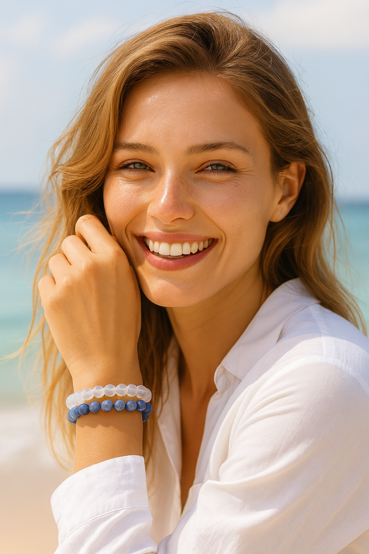 Bracelet DUO "Intuition et Créativité" en Aventurine Bleue et Opale