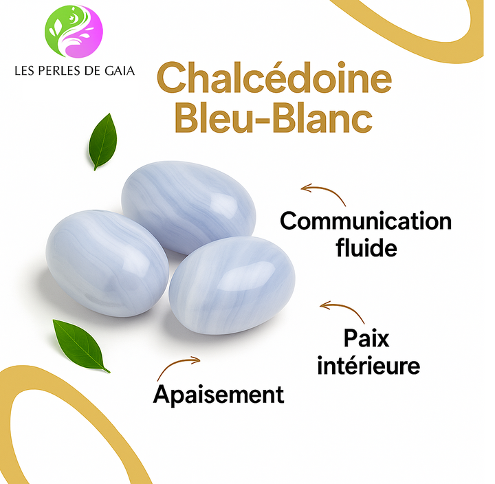 Bracelet "Douceur et Équilibre" en Chalcedony Bleu-Blanc