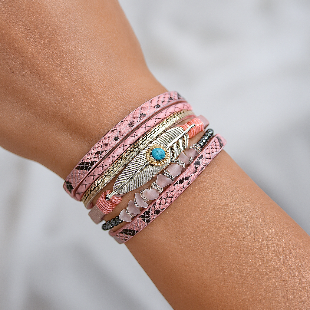 Bracelet WRAP Plume d'Ange en Pierres Bleu Turquoise