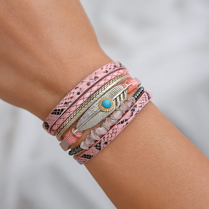 Bracelet WRAP Plume d'Ange en Pierres Bleu Turquoise