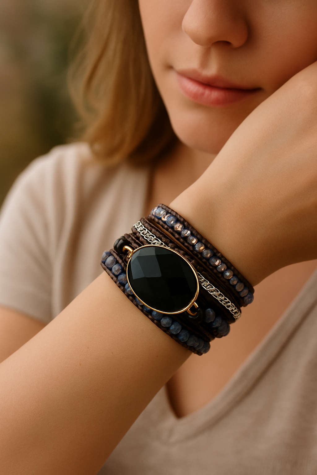Bracelet Wrap en Pierre d’Onyx