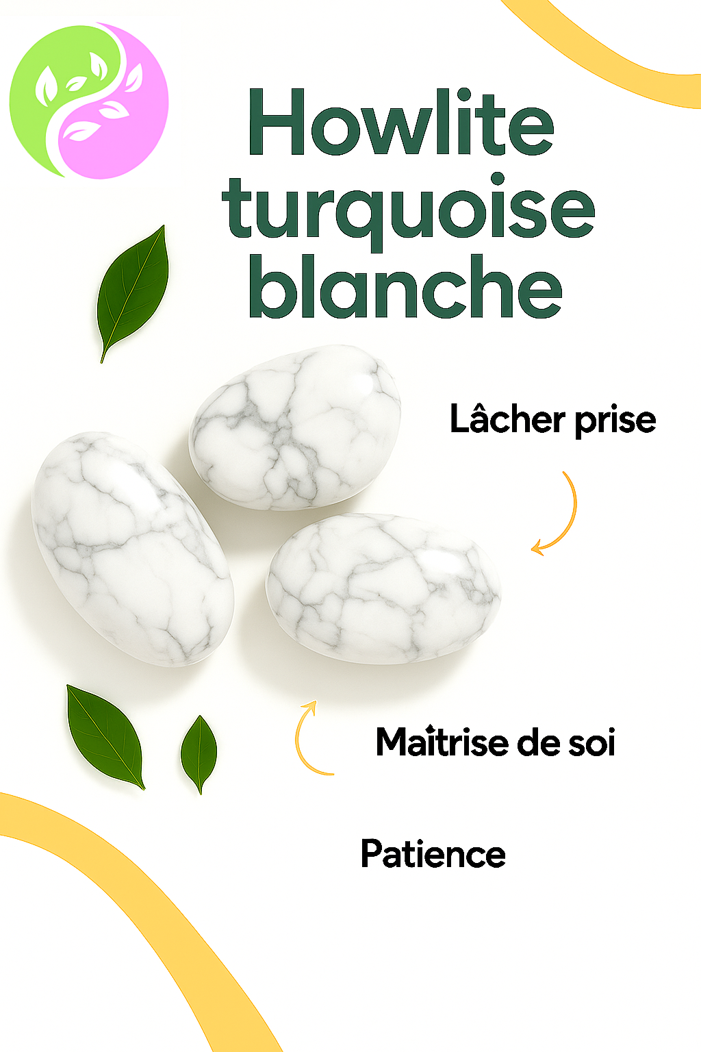 Bracelet "Apaise le mental" en howlite - Turquoise blanche