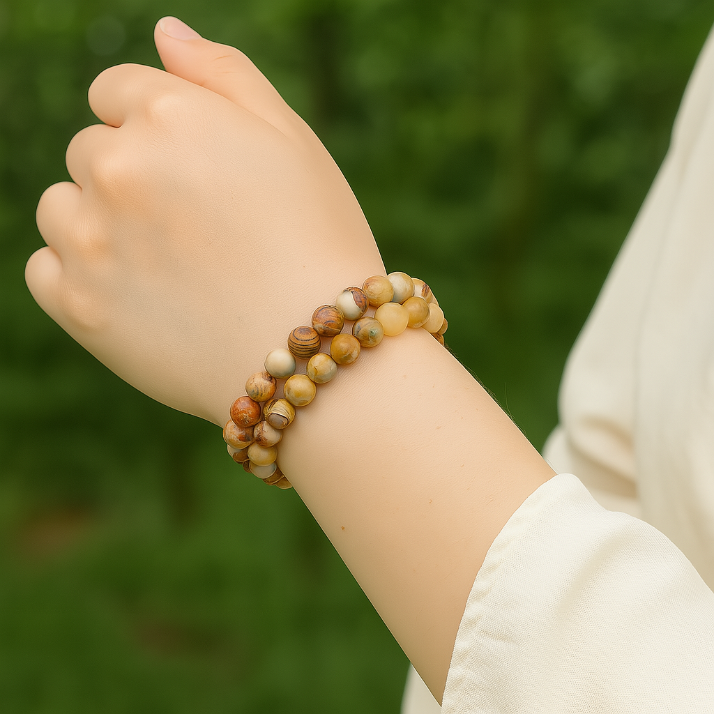 Bracelet "Confiance en soi et Apaisement" en Agate Crazy Lace et Aventurine Jaune