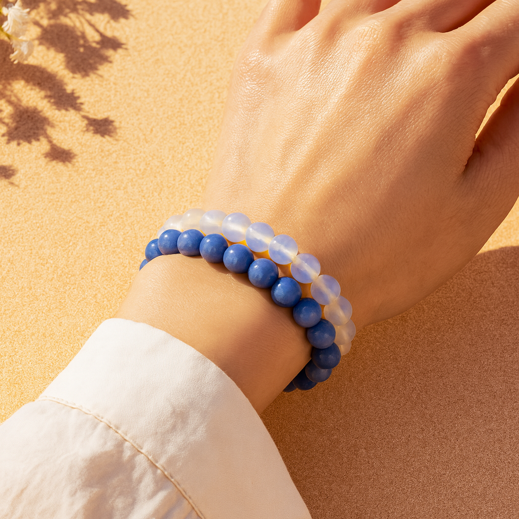 Bracelet DUO "Intuition et Créativité" en Aventurine Bleue et Opale